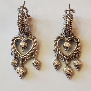 Judith Ripka Silver Heart Drop Earrings with Dangle Accents